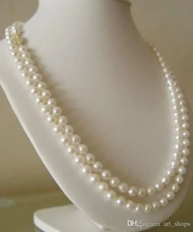 

FFREE SHIPPING**Long 50" 7-8mm Genuine Natural White Akoya Cultured Pearl Hand Knotted Necklace