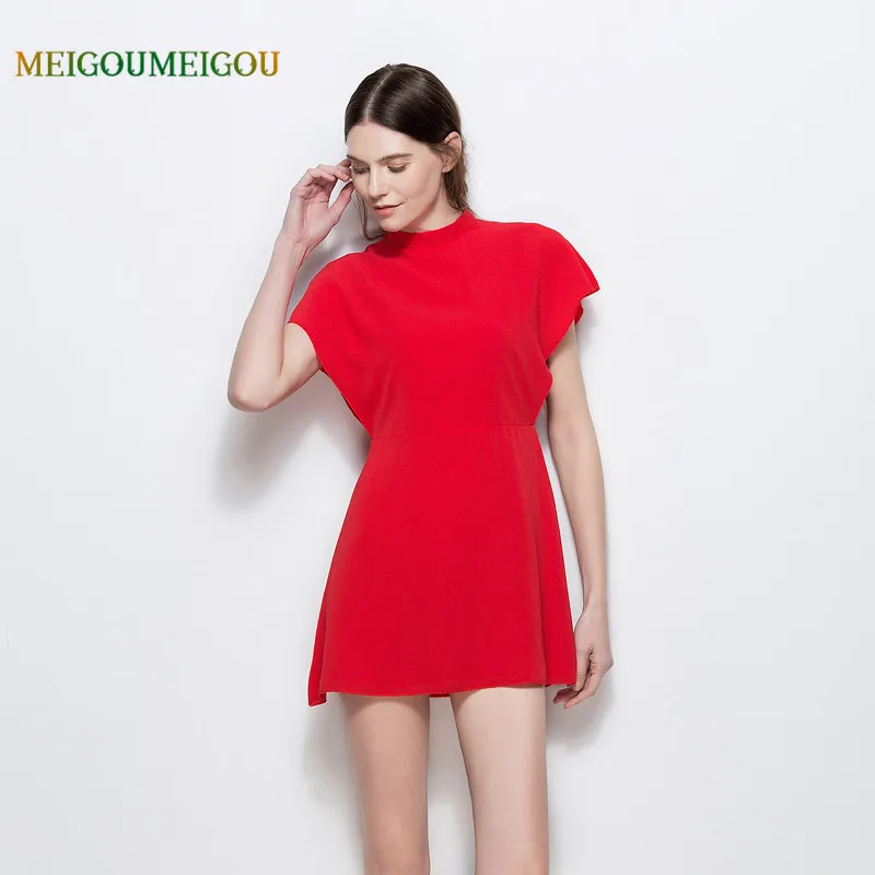 MEIGOUMEIGOU 2018 Летний Новый Женщины Платье Сексуальная Красный Цвет Шифон Случайные