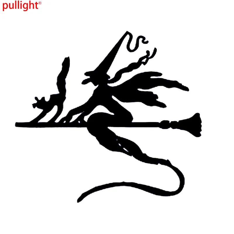 Забавная ведьма счастливечерние Тия Автомобильная наклейка кошка на метлу