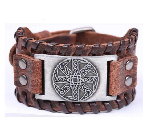 Славянские коричневые кожаные браслеты для мужчин амулет со звездой и анисом