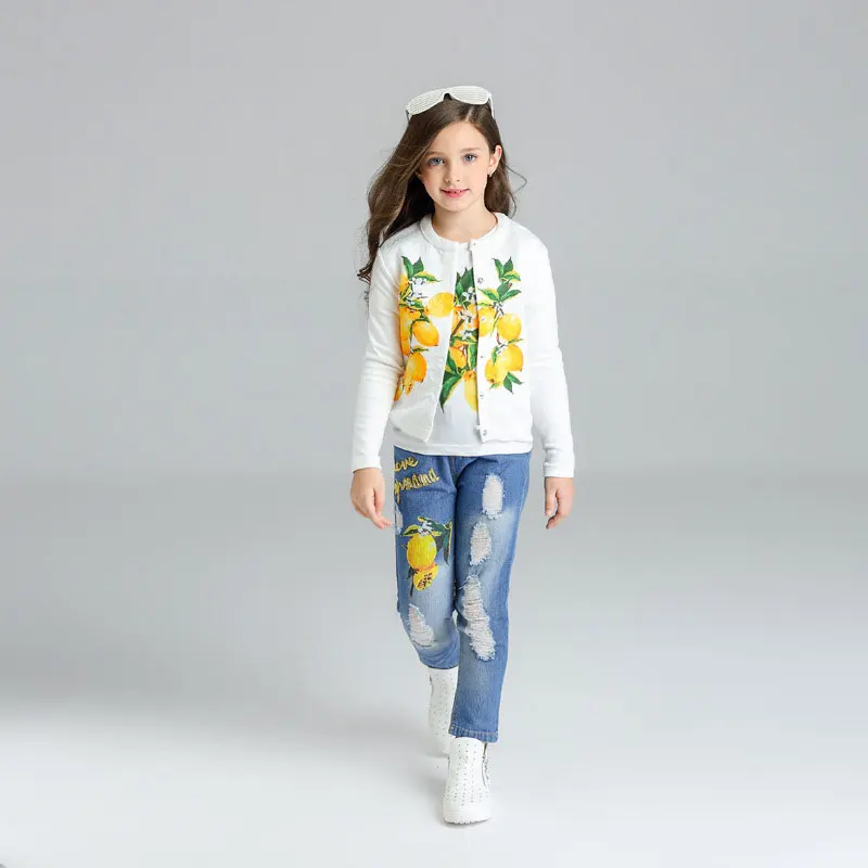 Girls Clothing Sets 2018 Spring Autumn Kids Clothes For Baby 3 Pieces Floral Casual Suit Ripped Jeans | Детская одежда и обувь