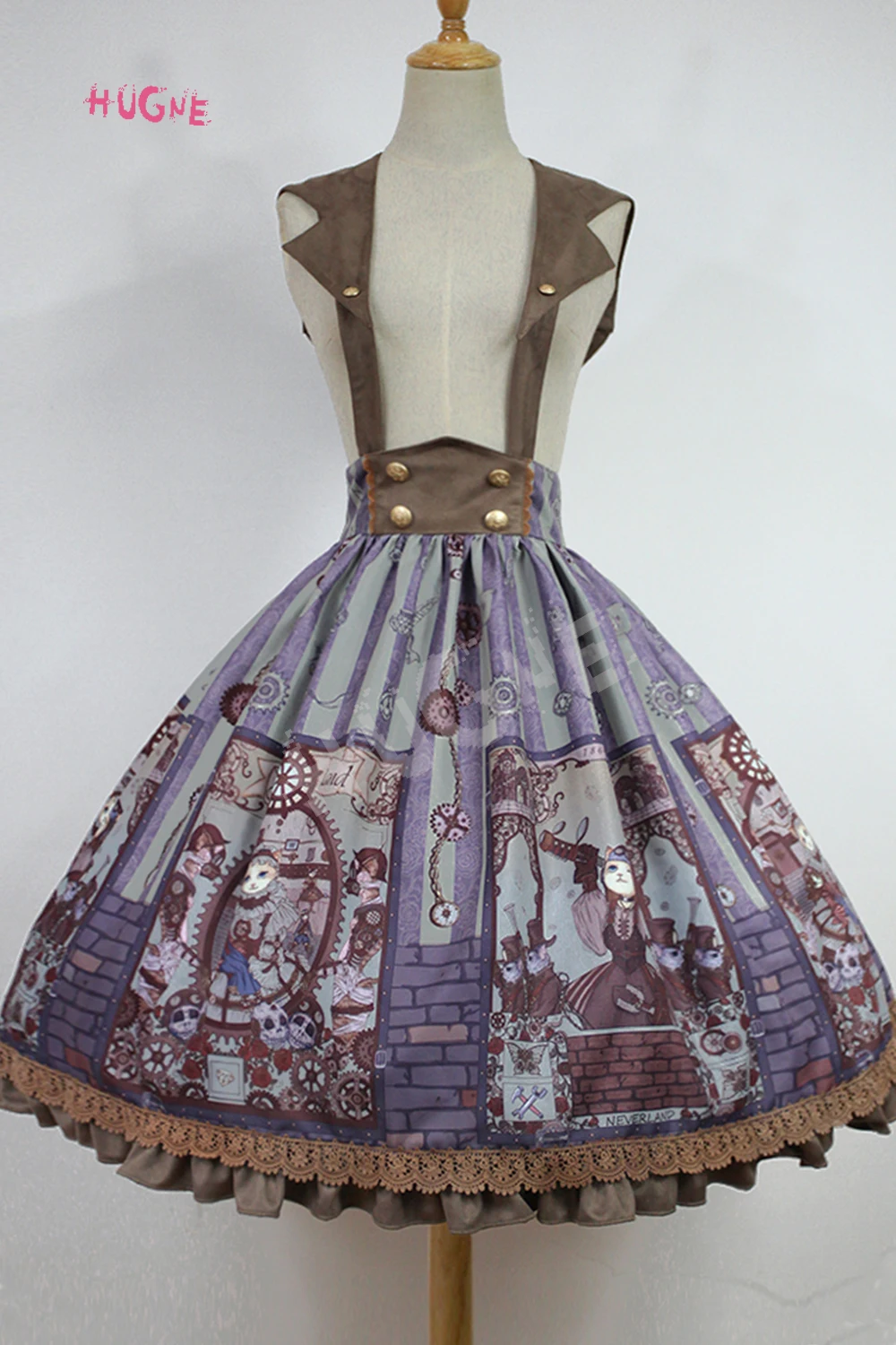 Steampunk Cat Series Lolita Printed Hugne Skirt with Detachable Sailor Collar by Soufflesong