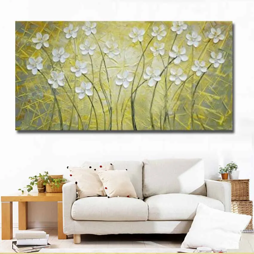 Без рамки 100% ручная работа абстрактные желтые белые цветы картина маслом на