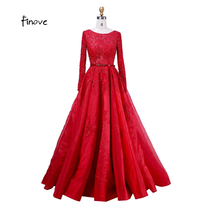 Женское вечернее платье с длинным рукавом Finove элегантное кружевное бальное