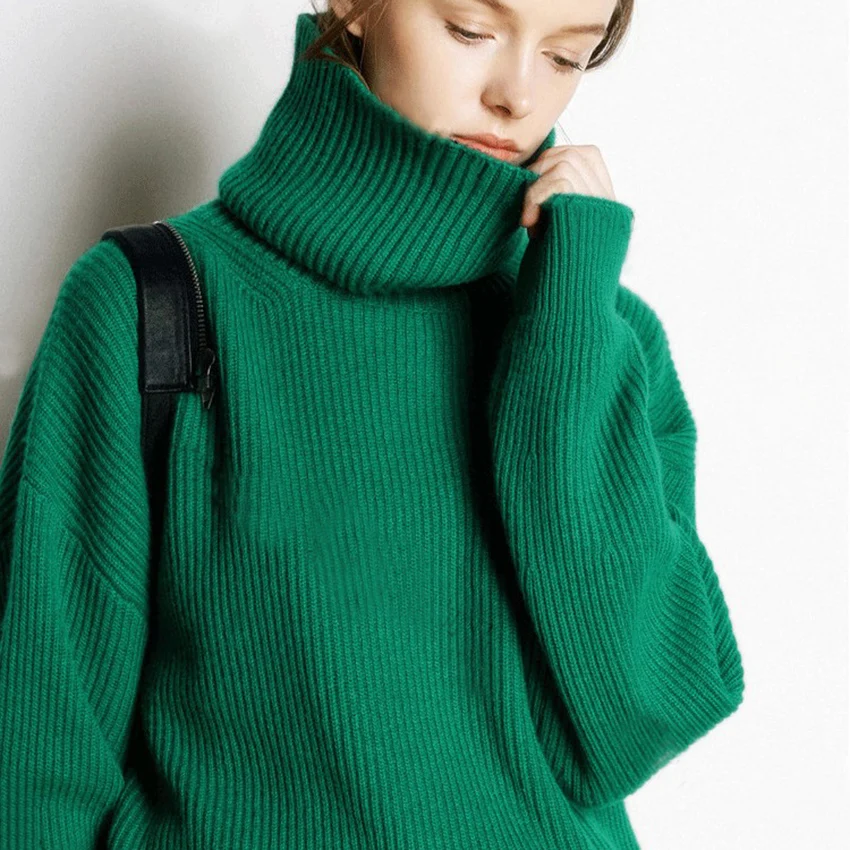 Женский вязаный свитер и пуловер из 100% кашемира шерсти толстый джемпер с высоким