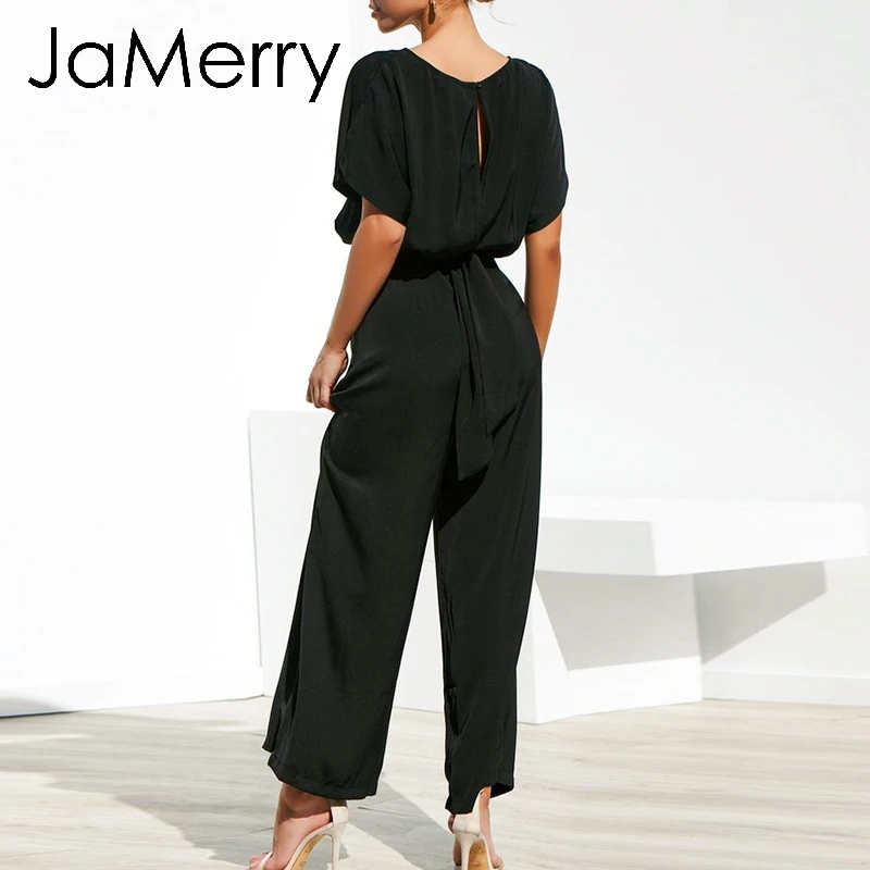JaMerry винтажный однотонный черный женский комбинезон летний короткий рукав