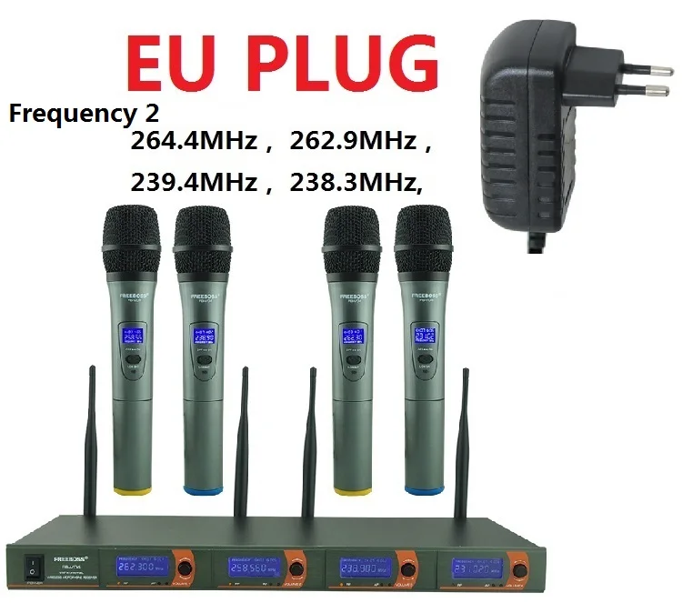 EU Plug Fre2 4 способа 4 канала 4 Handhelds для караоке KTV вечерние динамический микрофон церковный микрофон VHF беспроводной микрофон - Цвет: EU Plug Fre2