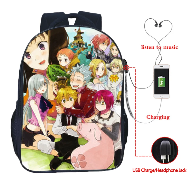 Рюкзак Seven Deadly Sins Nanatsu No Taizai с usb зарядкой школьная сумка для мальчиков и
