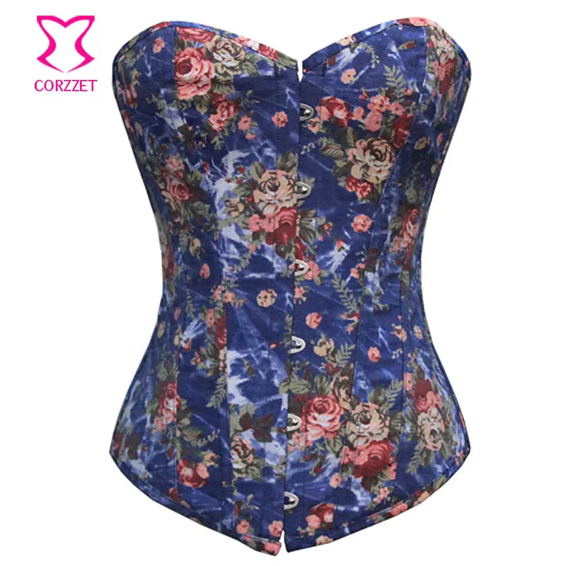 Оранжевый Джинсовый корсет с цветочным принтом бюстье-бюстье Сексуальные