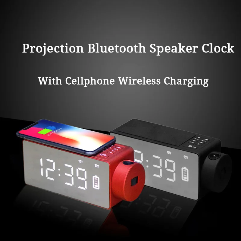 Беспроводная зарядка проекция цифровые часы bluetooth динамик LED большой экран