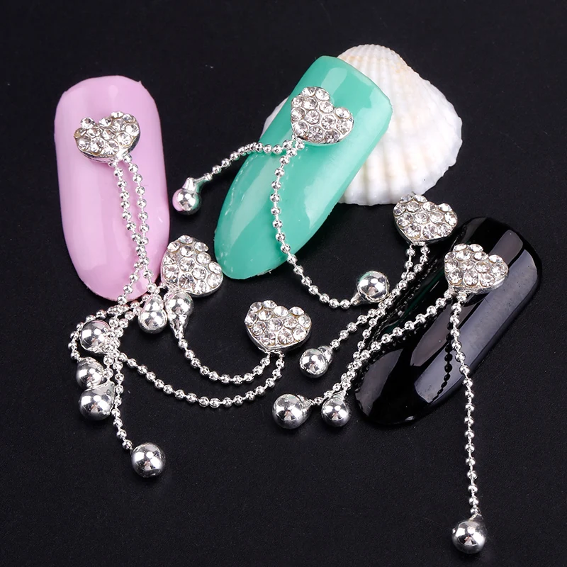 10 шт./лот 3D дизайн сердца с блестящими стразами украшения для дизайна ногтей из