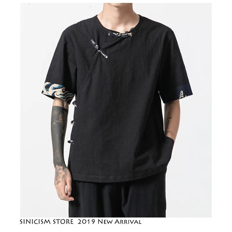 Sinicism Store мужские лоскутные футболки Harajuku уличная одежда летний хлопковый льняной
