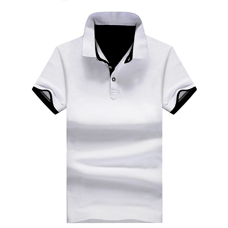 WHITE(Black cuff) Рубашка поло мужская повседневная брендовая одежда деловая Мужская дышащая Модная рубашка Новые летние поло хлопок Para Hombre 49 - Цвет: WHITE(Black cuff)