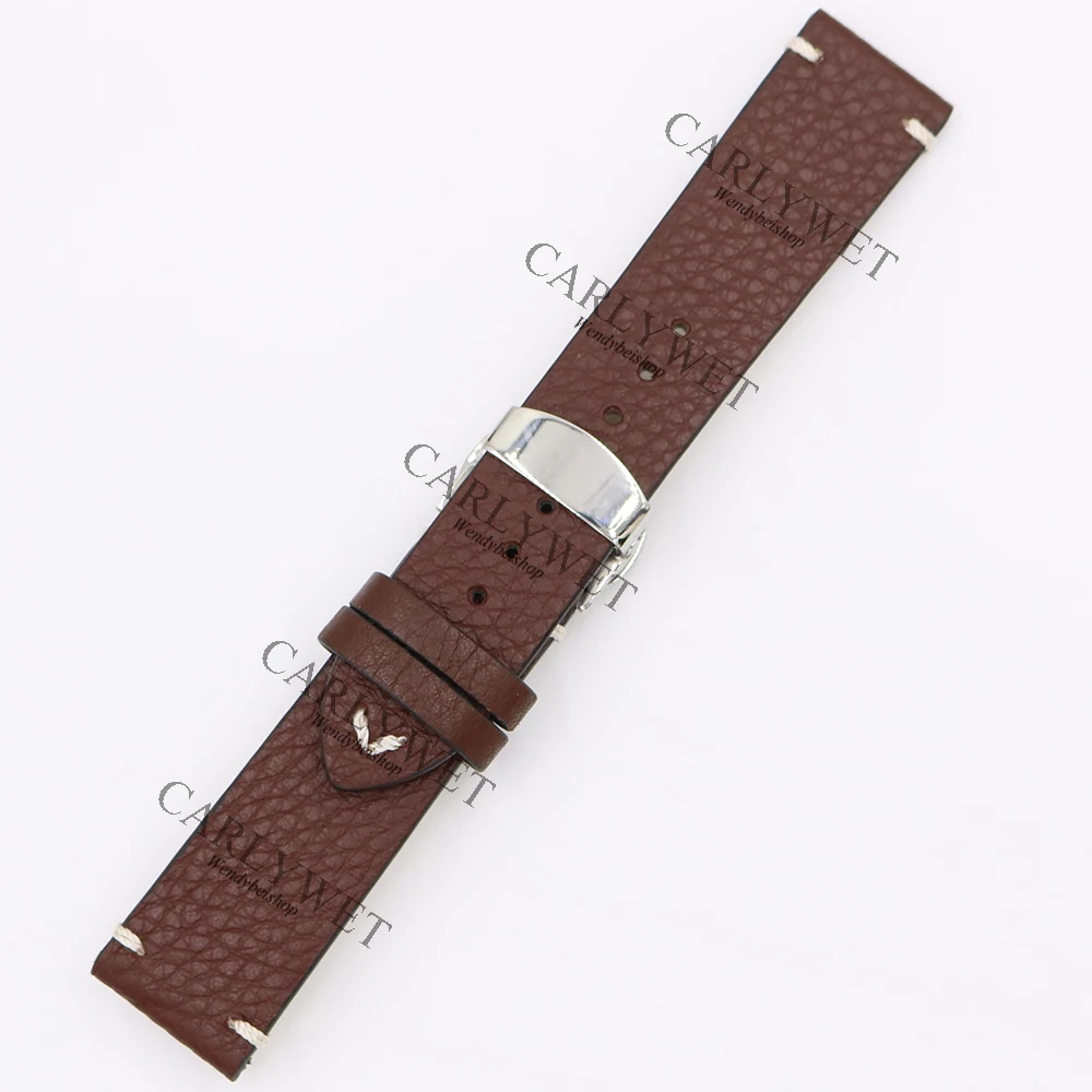 CARLYWET 20 22 24mm Leather Brown Black Red Blue VINTAGE Replacement Wrist Watch Band Strap Belt with Clasp for Brand Watch