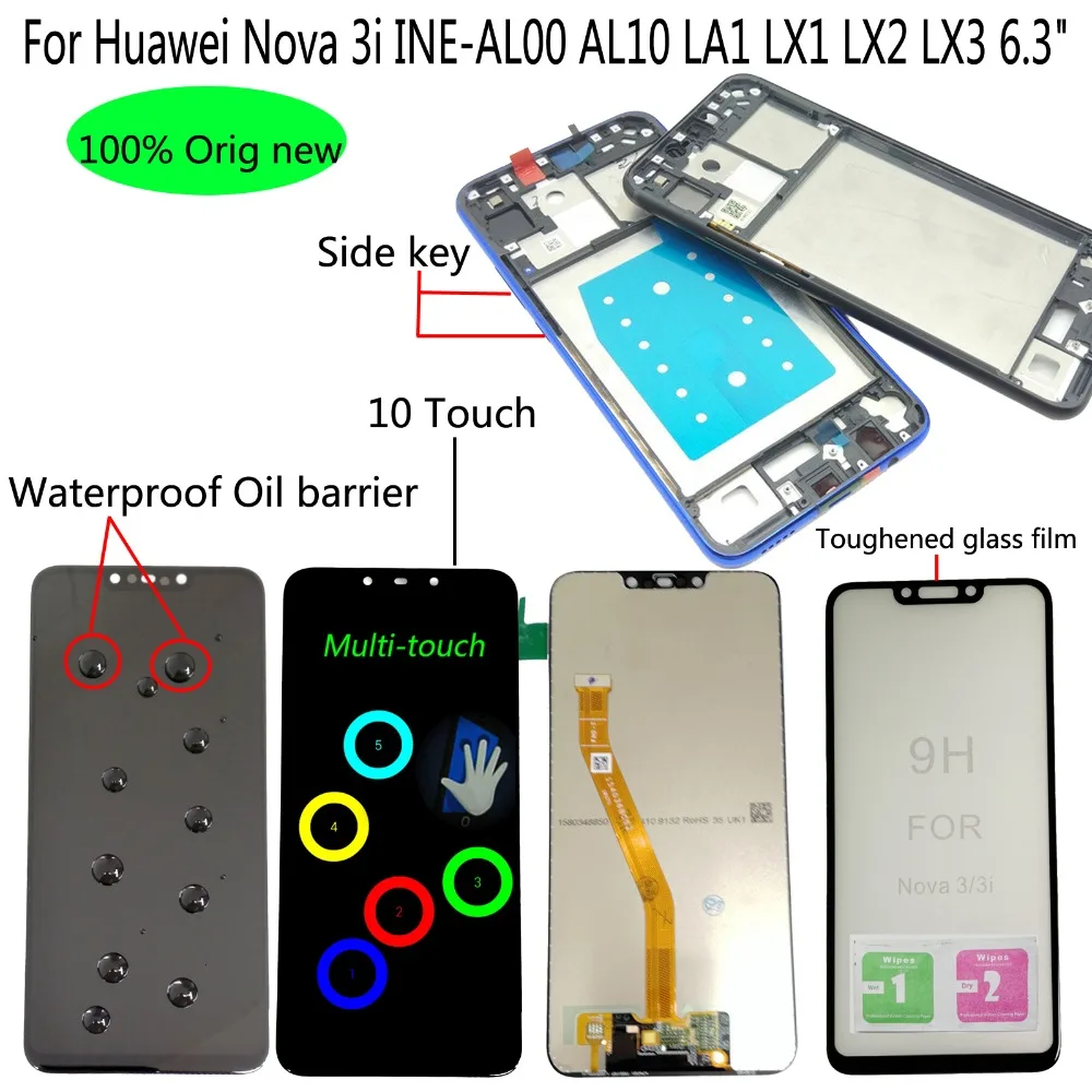 

Shyueda 100% новый A + с рамкой для Huawei Nova 3i INE-AL00 AL10 INE-LA1 LX2 LX3 6,3 "ЖК-дисплей с сенсорным экраном и дигитайзером