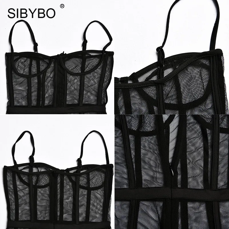 Sibybo Сетчатое Прозрачное мини сексуальное женское платье с тонкими бретельками, летние платья, повседневное короткое платье с открытой спиной для ночного клуба