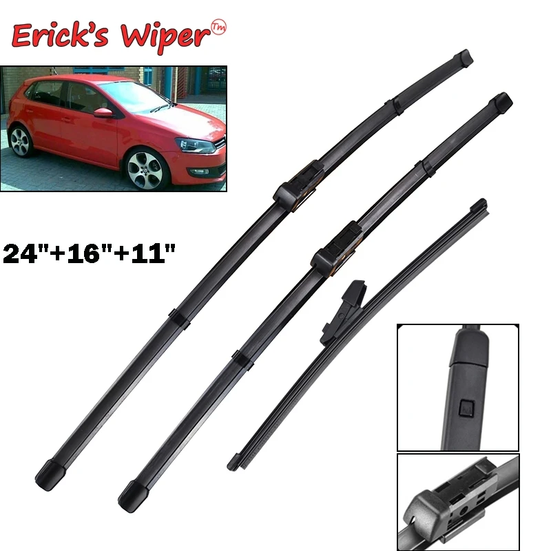 Erick's Wiper LHD Front & Rear Wiper Blades Set For VW Polo 6R Hatchback 2009 - 2017 Windshield Windscreen Window 24"+16"+11"
