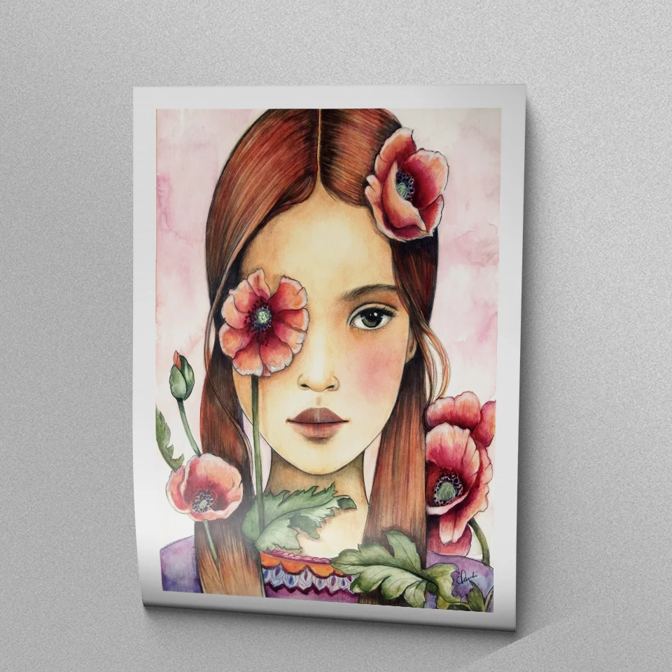 Flower Poppies Girl Portrait Canvas Prints Wall Art Painting Fashion Perfume Pictures Posters for Living Room Home Decor | Дом и сад