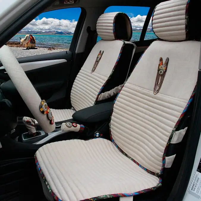 Beige Роскошные богемные стильные универсальные чехлы для автомобильных сидений для женщин и девочек, стильные льняные автомобильные чехлы для всех сезонов - Название цвета: Beige