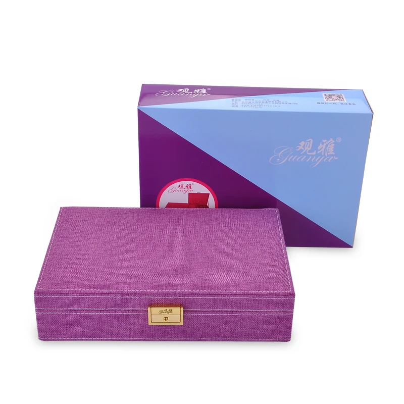 

Guanya New High grade love gift choice fashion Natural linen jewelry box Multi-functional Necklace Rings etc jewelry casket