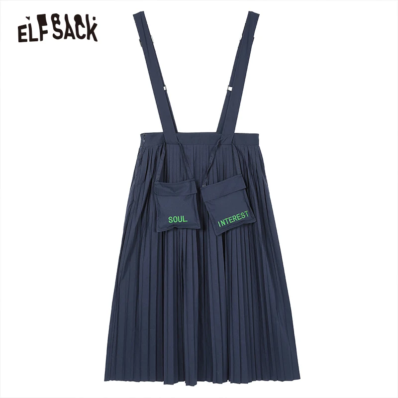 Blue ELF SACK Хлопковая женская плиссированная юбка с буквенным принтом летняя модная Королевская Синяя Корейская Повседневная Офисная Женская юбка - Цвет: Blue