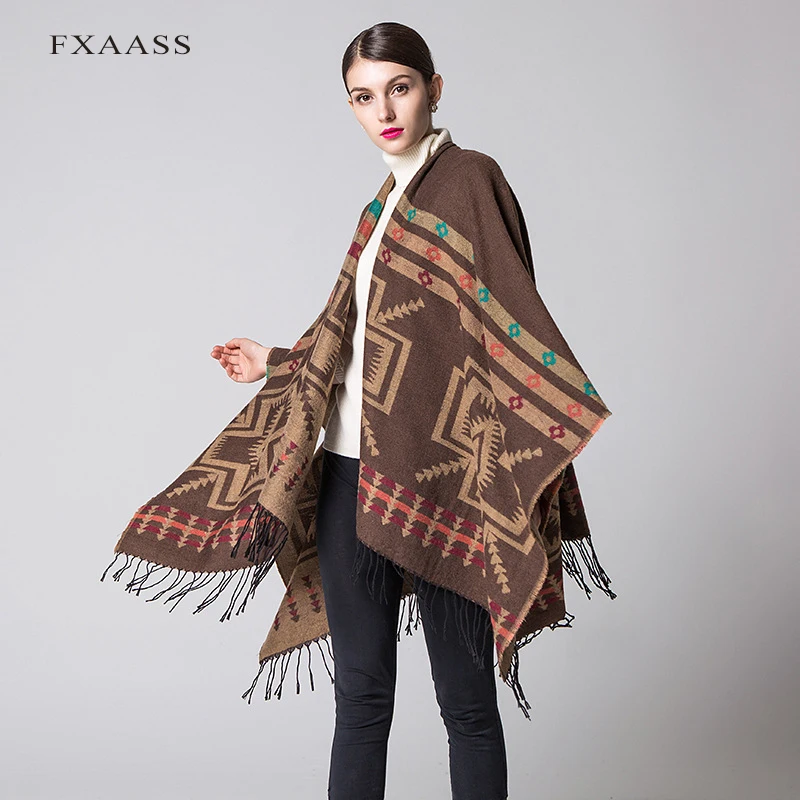 Новинка осенне зимняя шаль FXAASS Модное пончо женский шарф роскошные клетчатые