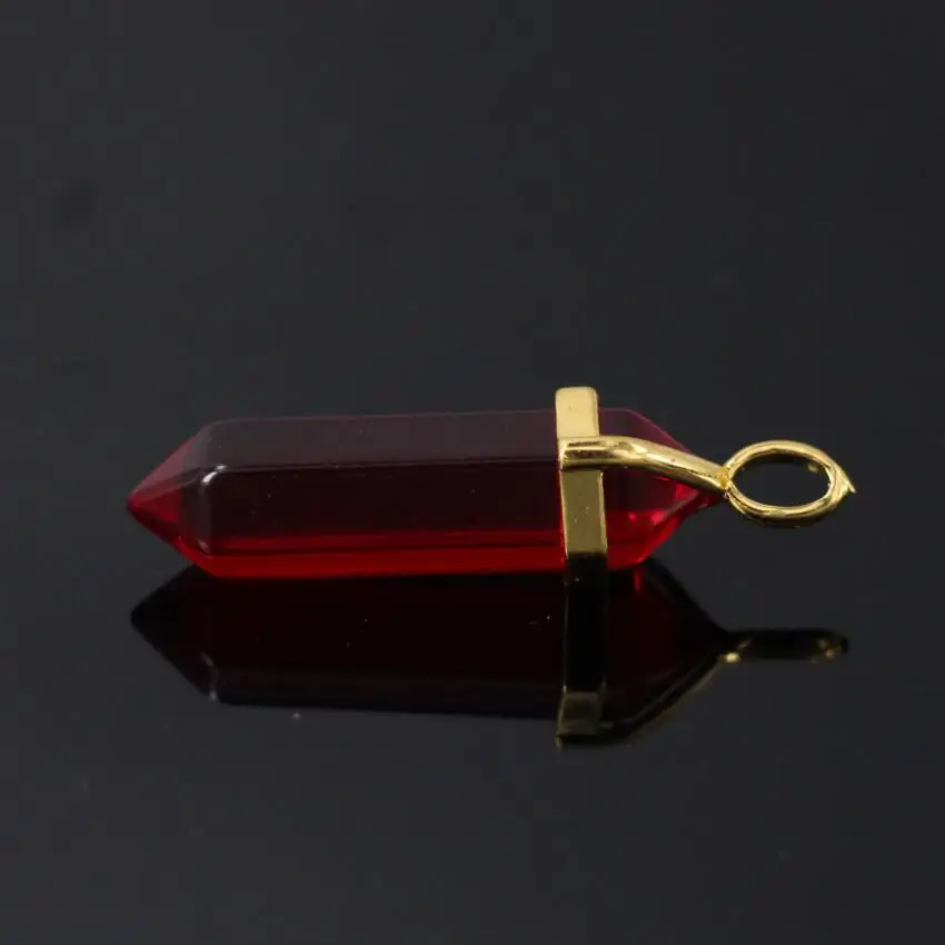 

10pcs,Red Crystal Glass Hexagon Point Pendant,Red Glass double Stick Reiki Chakra Pendant,Plating gold copper Pendants