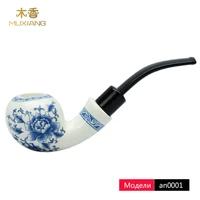 ru muxiang handmade ceramic pipes bending type blue and white porcelain smoking tools double insulation clay 9mm filter an0001