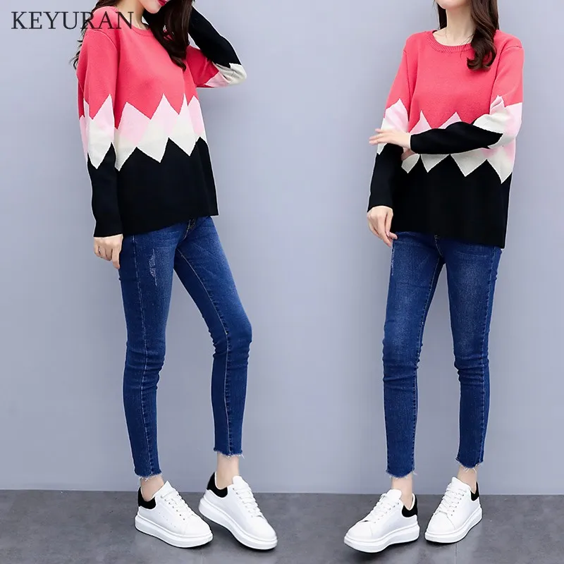 Large Size XL-5XL Women Pullover Sweaters 2019 Autumn Winter Round Collar Loose Oversize Female Casual Knit Jumpers Outerwear | Женская