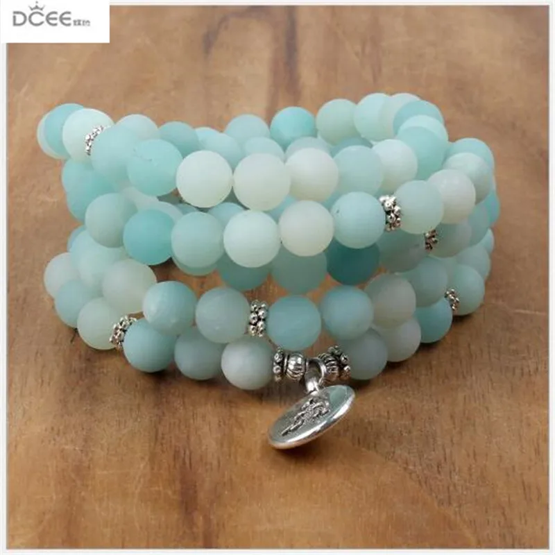 Popular High Quality 108 8mm Natural Amazon Stone Beads Mala Beaded Bracelet Yoga Necklace Lotus Pendant. | Украшения и