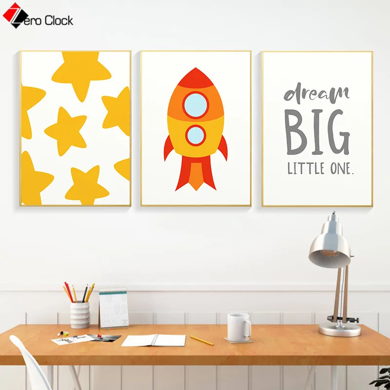 Rocket Star печатает желтую детскую стену художественная живопись на холсте