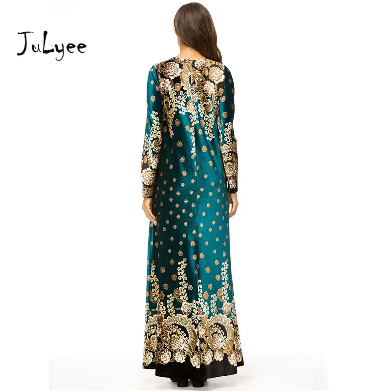 Julyee бархатное длинное платье с принтом абайя мусульманское Дубай макси круглым