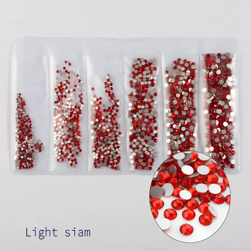 light siam Новые смешанные размеры SS4-SS12 красочные 1680 шт 3D не горячей фиксации ногтей Flatback украшения из страз танцевальные костюмы - Цвет: light siam