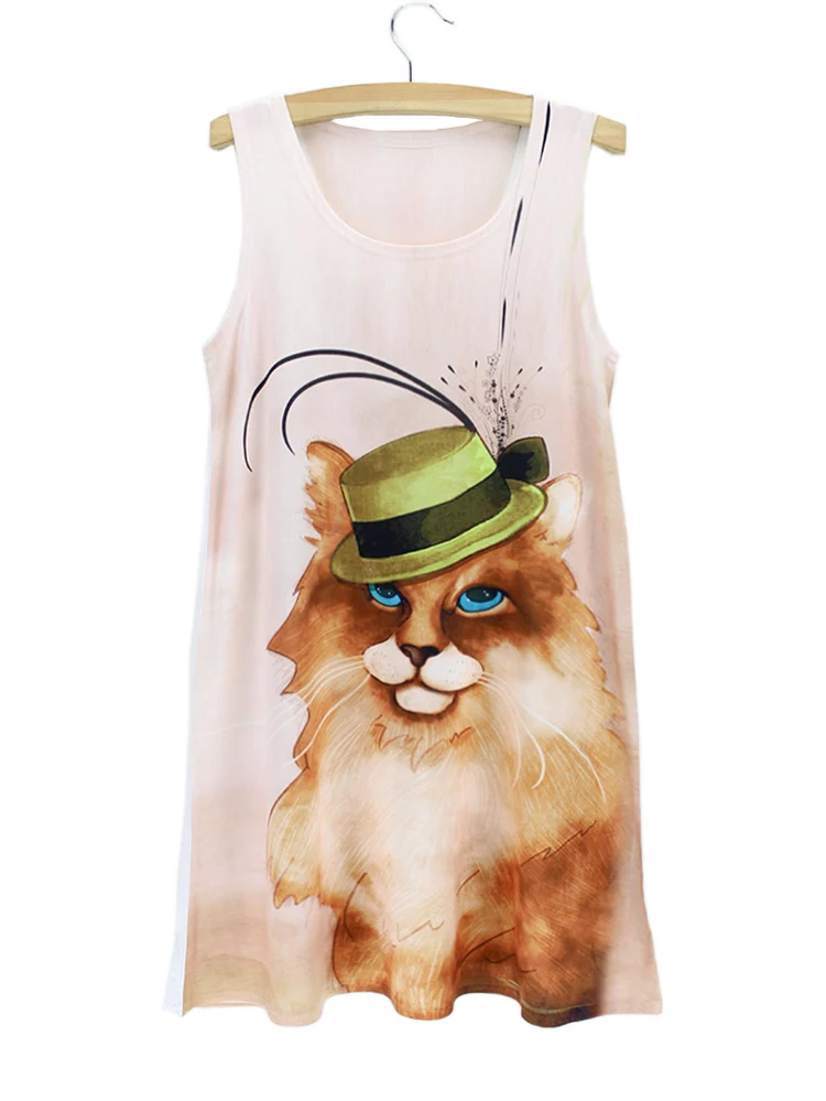 Счастливый лес олень белки птицы Платье с принтом животных новинка 2015 летнее
