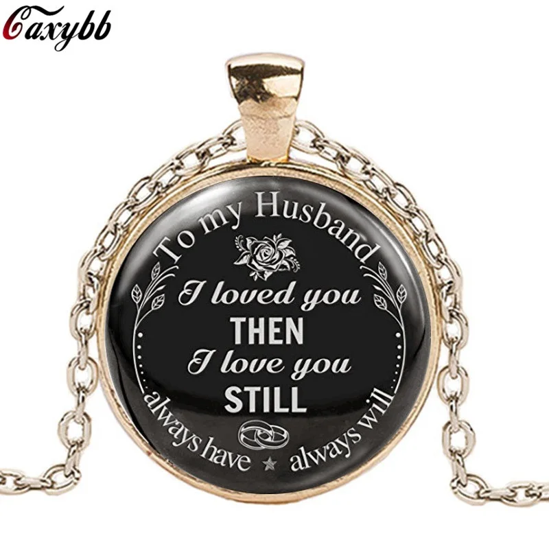

Charms Brithday Gift Necklace Cabochon Glass To my husband Letter Picture Pendant Handmade Long Necklaces Jewelry Bijoux male
