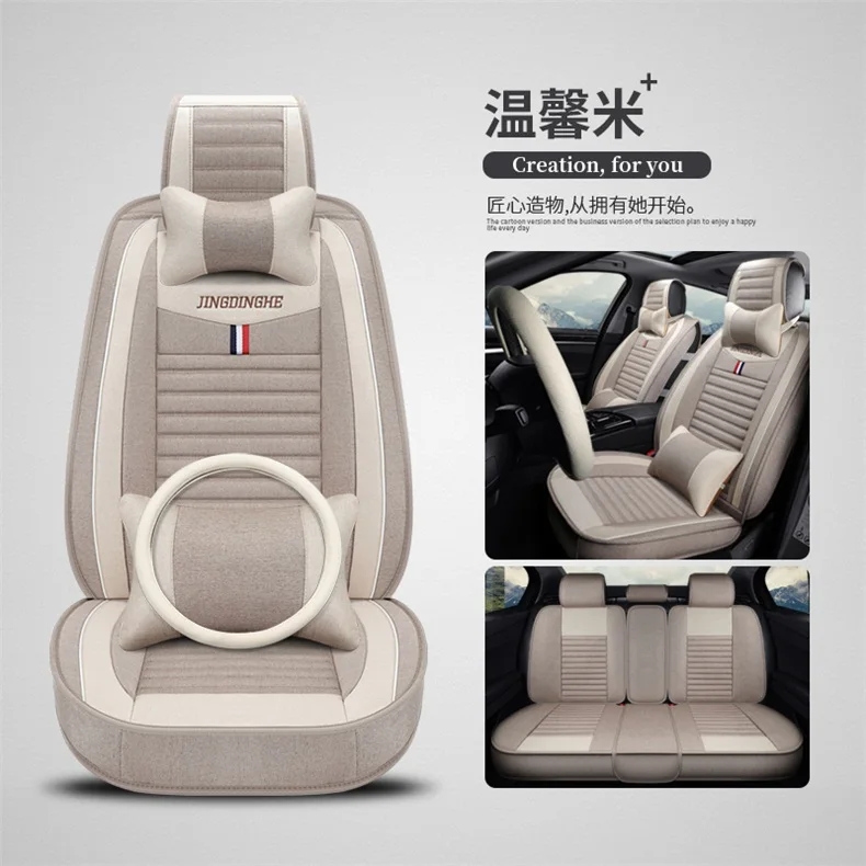Beige deluxe Универсальные льняные автомобильные чехлы на сиденья для hyundai genesis equus creta ix25 tucson ix35 santafe - Название цвета: Beige deluxe