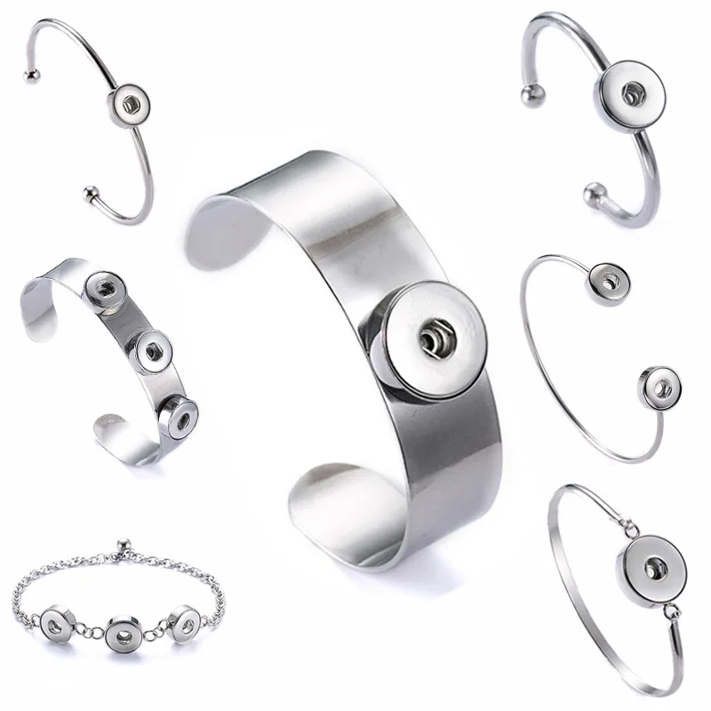 

New Arrival 220 Stainless Steel Bracelet Bangle For Women Gift 12mm 18mm Snap Button Charm Interchangeable DIY Jewelry