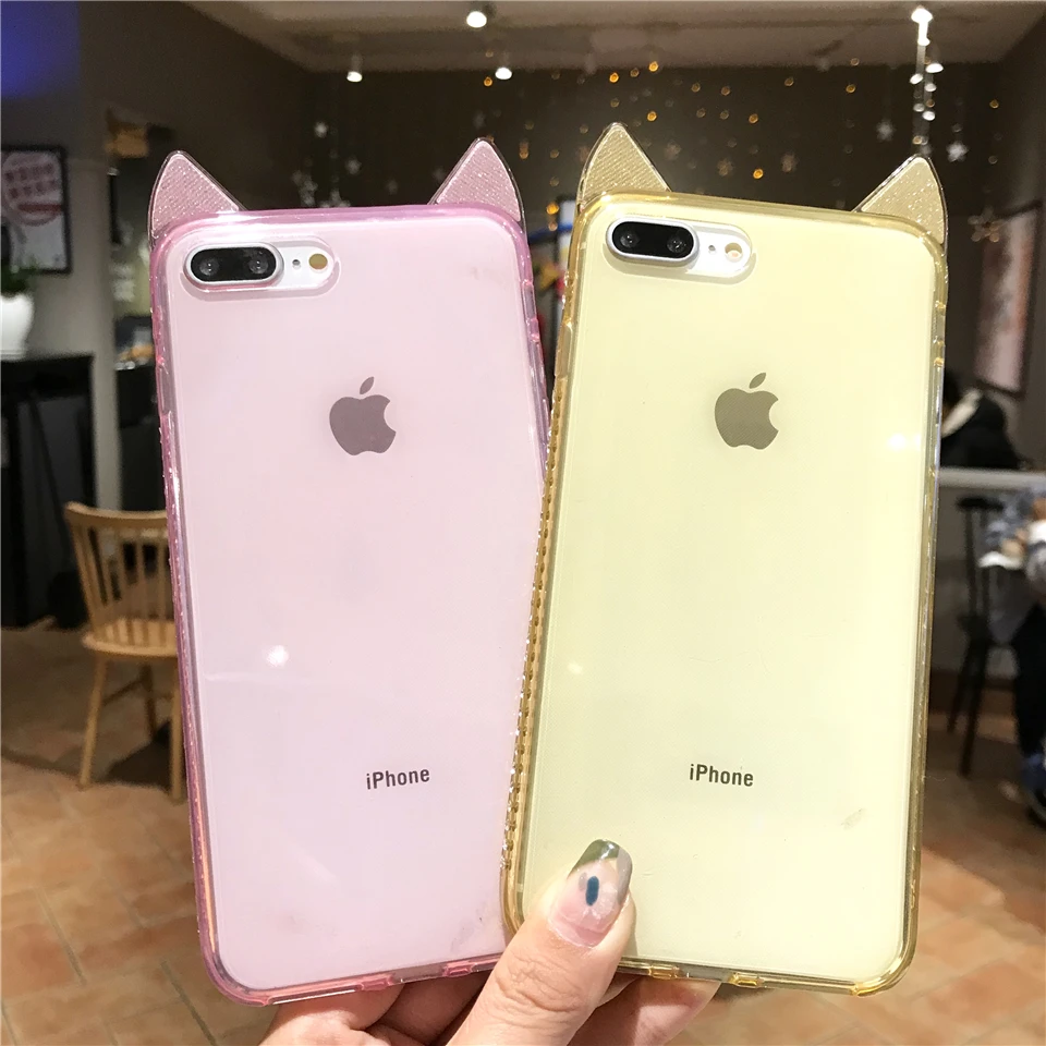 Чехол для iphone 7 Plus с рисунком кошачьих ушей и текстурой бриллиантов чехол из ТПУ