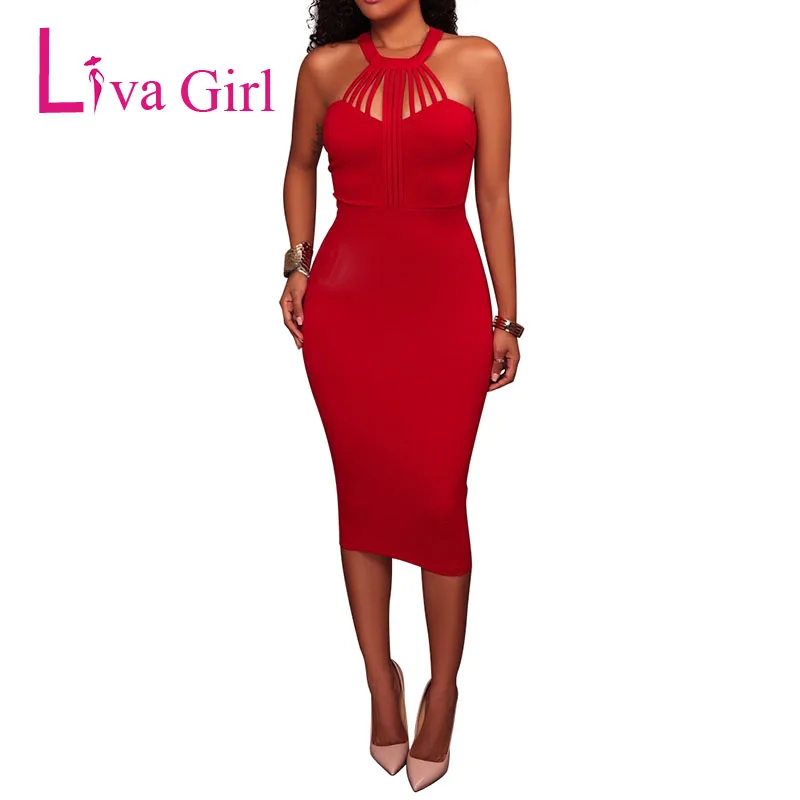 LIVA GIRL пикантные женские вечерние миди новое летнее платье с лямкой на шее