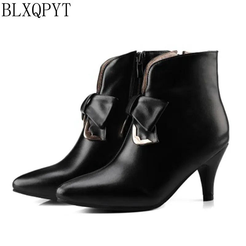 

BLXQPYT New Fashion Big Size 33-48 Women High Heels ankle boots Autumn Winter Pointed Toe New Boots Wedding Shoes Woman M15-3