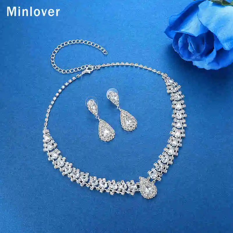 Minlover Серебряный Цвет Кристалл Свадебные Ювелирные наборы для невесты женщин