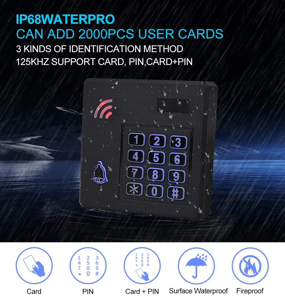 IP68 водонепроницаемая система контроля доступа наружная RFID Клавиатура WG26 контроллер доступа клавиатура непромокаемая 10 EM4100 брелоки для дома
