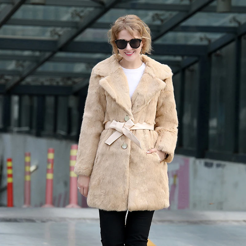 New Button Closed Pure Real Rabbit Fur Coat Factory Plus Size Low Discount Sale Direct Genuine Fur Overcoat tsr356