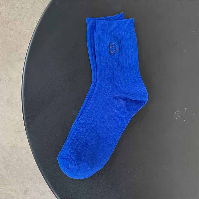 blue SP& CITY, женские хлопковые носки в полоску с рисунком улыбки, флуоресцентные однотонные носки для скейтборда в стиле хип-хоп, модные персональные носки - Цвет: blue