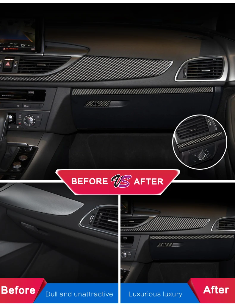 Для Audi A6 C7Accessories центральная консоль из углеродного волокна интерьерные украшения для приборной панели автомобиля полоса панель автомобиля-Стайлинг Sticker2011