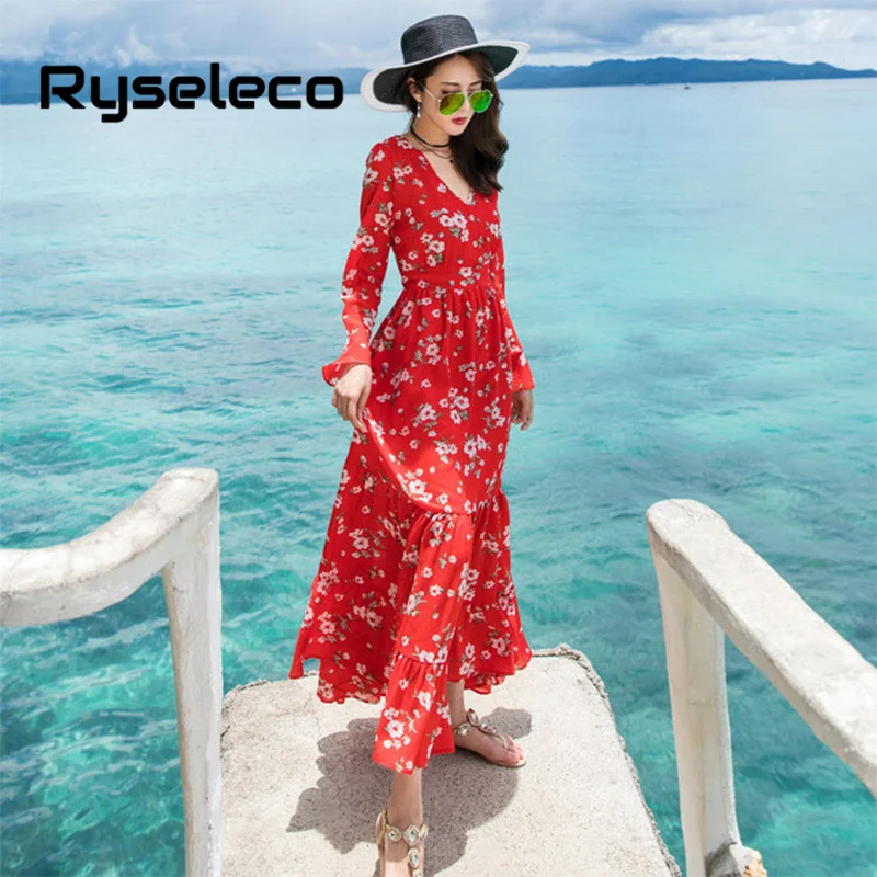 Женское пляжное платье-макси Ryseleco Элегантное Длинное Платье в стиле бохо с