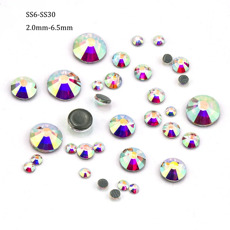 crystal AB 1100Pcs/bag Mix Sizes SS6-SS30 Glass Flat Back Crystal AB Hot fix Strass Stone Wedding decoration Rhinestones beads - Цвет: crystal AB