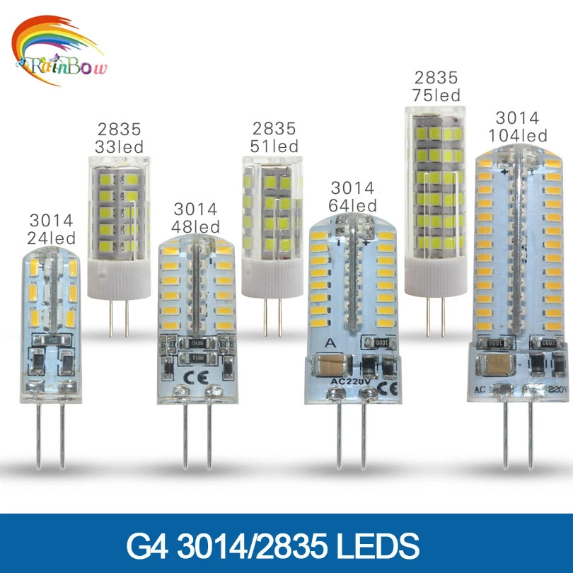 G4 светодиодный светильник DC12V AC220V лампы SMD 3014 2835 теплый/холодный белый свет 360