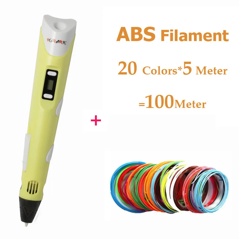 Yellow add 100m ABS IGRARK 3D печатная ручка для детского дня рождения/Рождественские подарки Волшебная 3D Ручка для рисования с 1,75 мм ABS/PLA нити 3D инструменты для рисования - Цвет: Yellow add 100m ABS