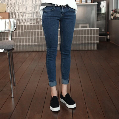 

Plus Size Women Casual Mid-waist Denim Jeans Korean Fashion Slim skinny Trousers Solid Color Long Pencil Pants
